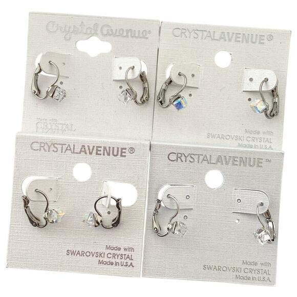 NWT 4x4mm Clear/Iridescent Swarovski Cubed Lever Back Silver Plated Earrings - Picture 1 of 1